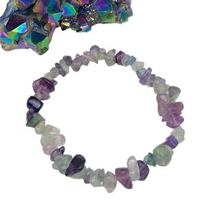 Rainbow Fluorite Chips Beaded Stretch Chip Bracelet Stone Crystal Purple Green